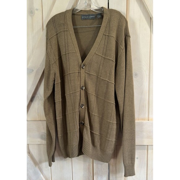 Oscar De La Renta Mens Cardigan Large Grandpa Sweater Old Money Knit Classic - Picture 1 of 12